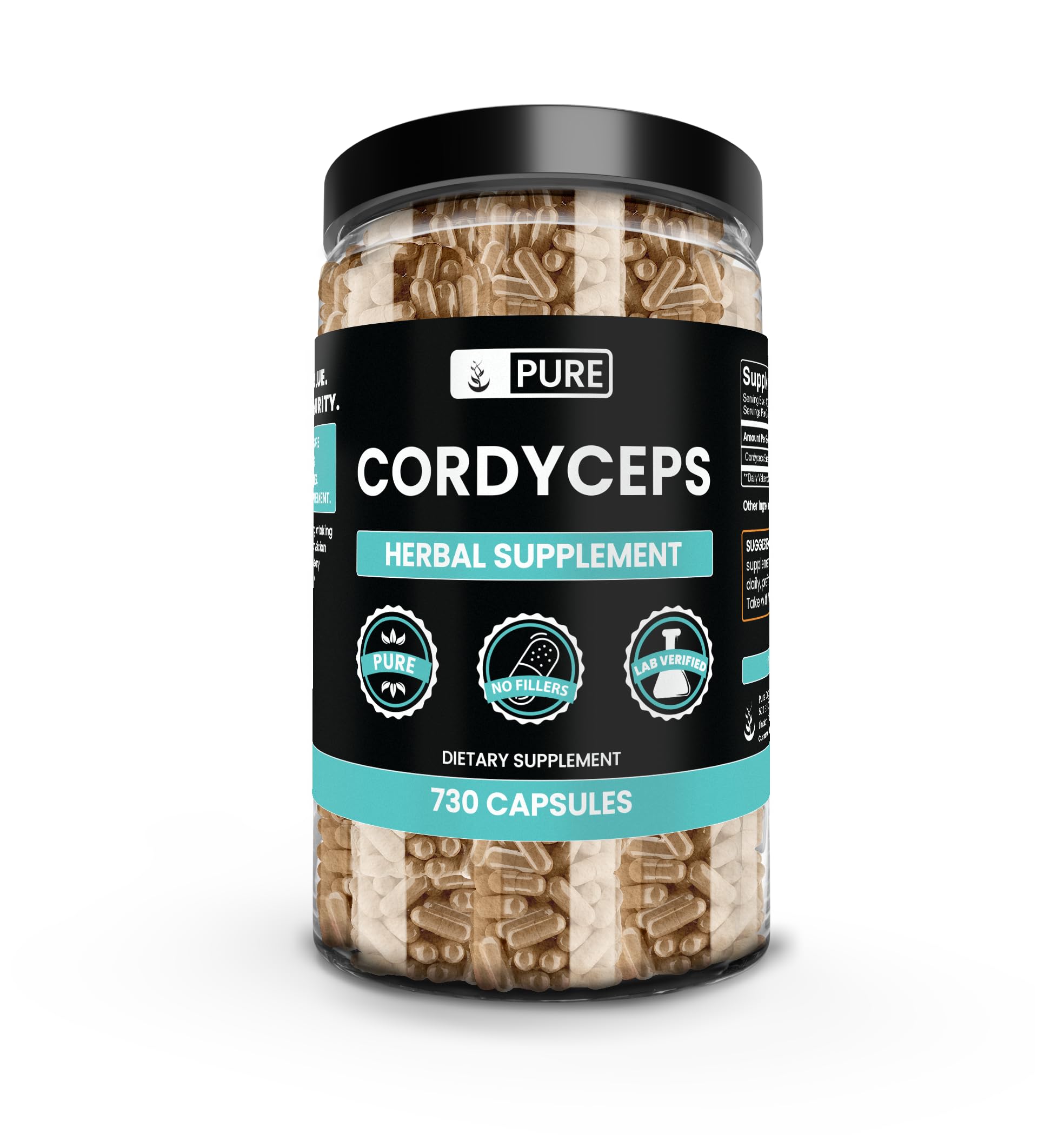 Pure Original Ingredients Cordyceps bottle with additive-free capsules for daily vitality