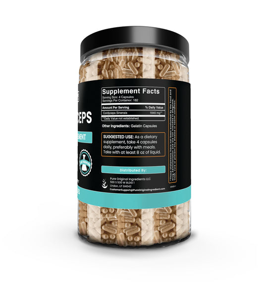 Pure Original Ingredients Cordyceps packaging highlighting additive-free formula