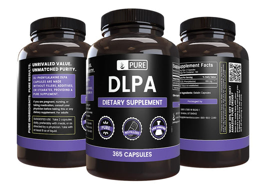 DLPA label close-up on Pure Original Ingredients bottle highlighting purity and quality.