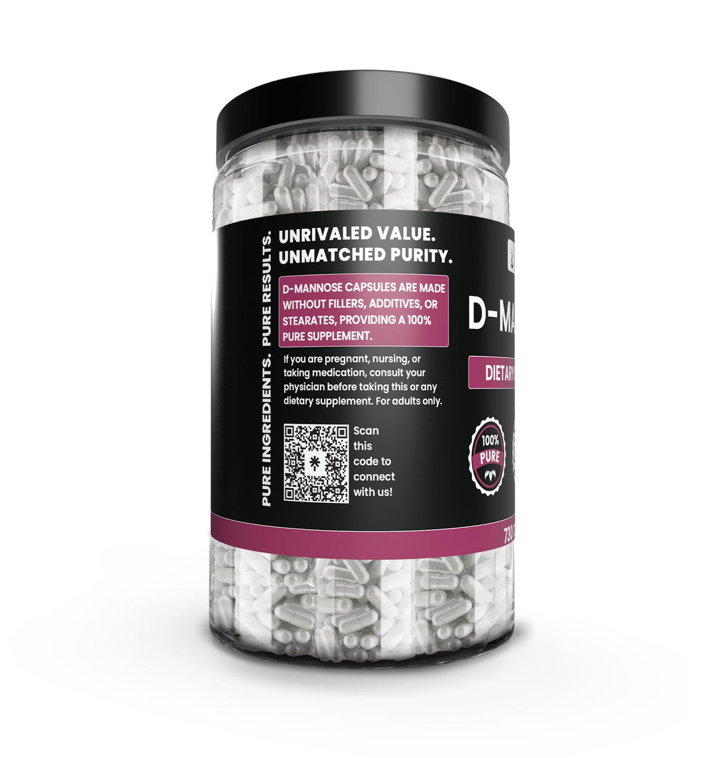 PURE ORIGINAL INGREDIENTS D-Mannose bottle cap close-up highlighting clean formulation
