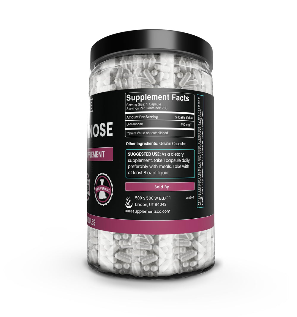 PURE ORIGINAL INGREDIENTS D-Mannose capsules in blister pack for convenient travel