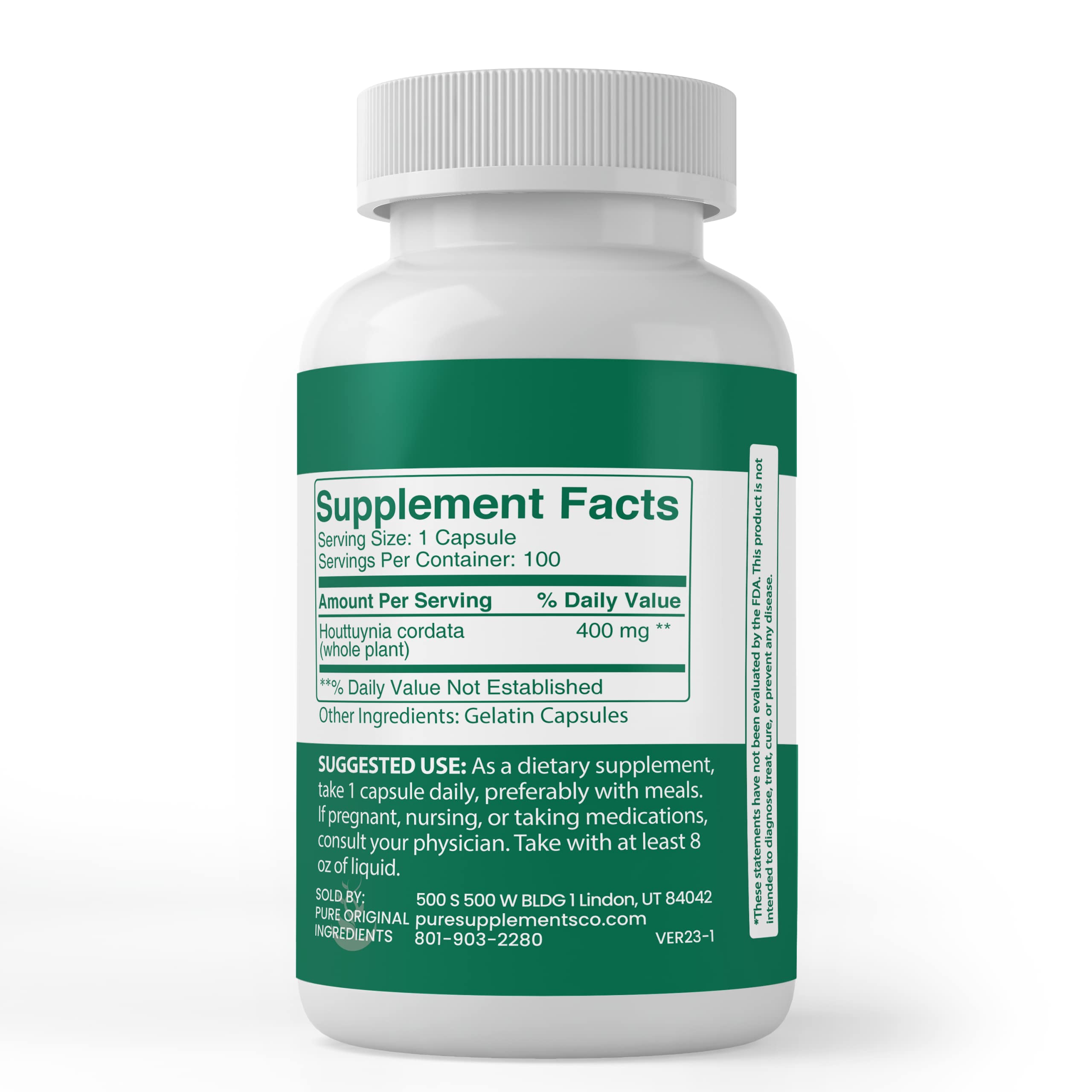 Pure Original Ingredients Houttuynia Cordata label emphasizes purity and lab verification