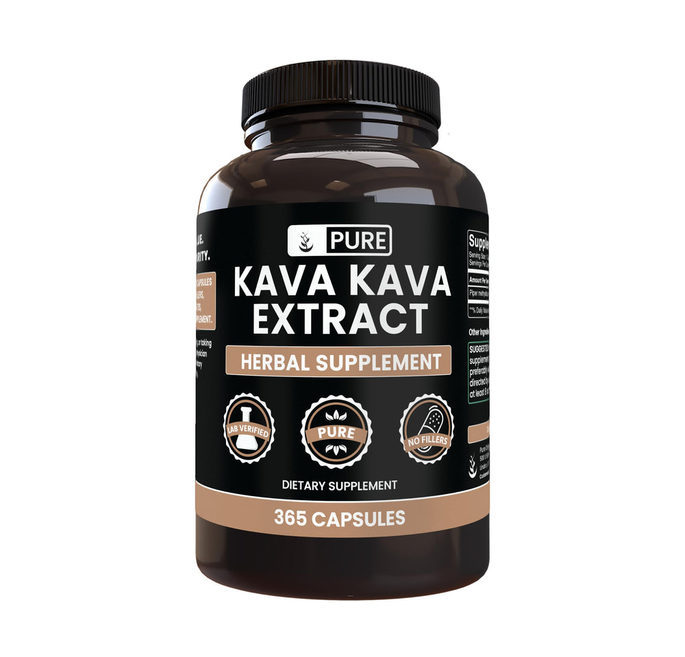 Pure Original Ingredients Kava Kava capsules label close-up showing purity and plant origin.
