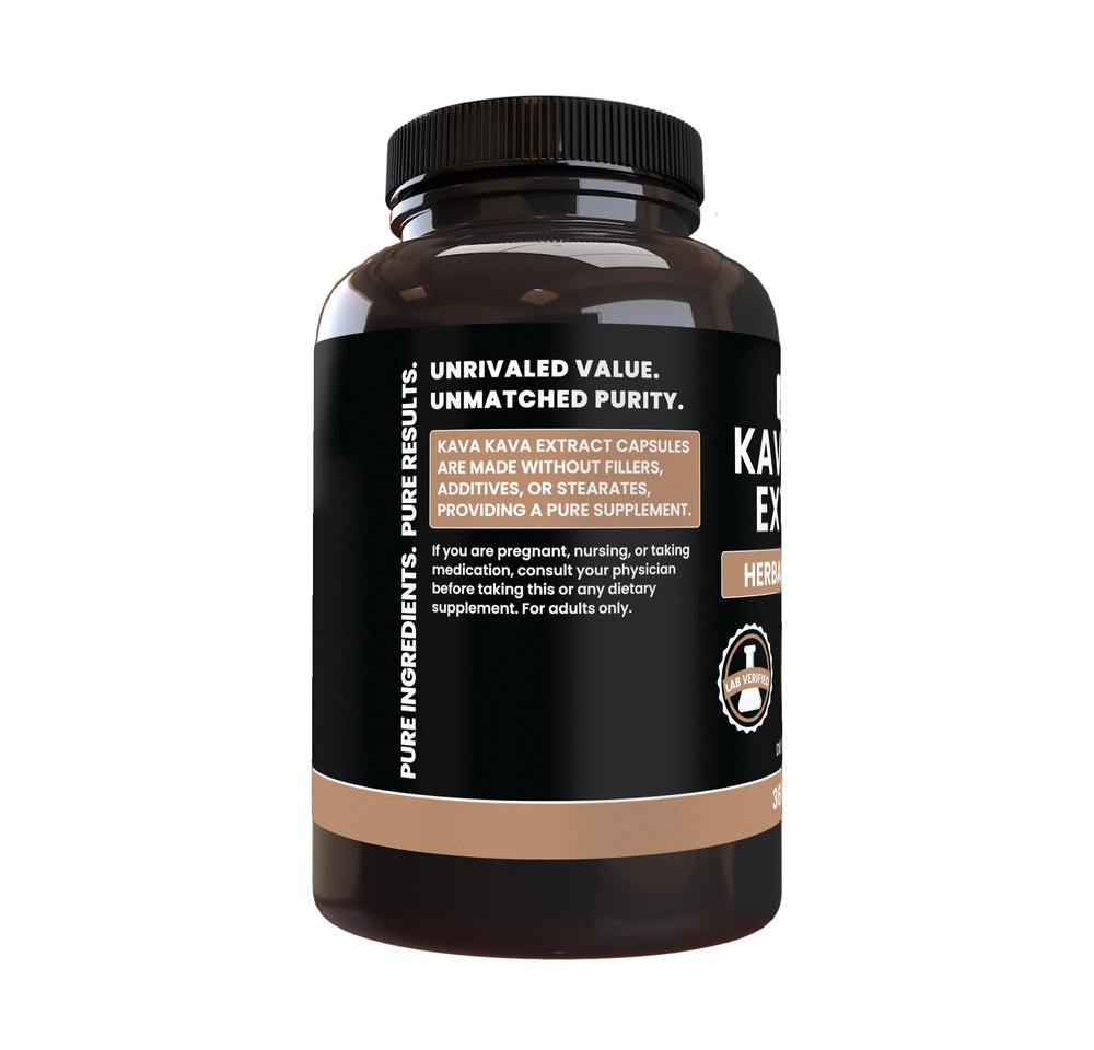 US-packaged kava kava capsules by PURE ORIGINAL INGREDIENTS, lab verified.