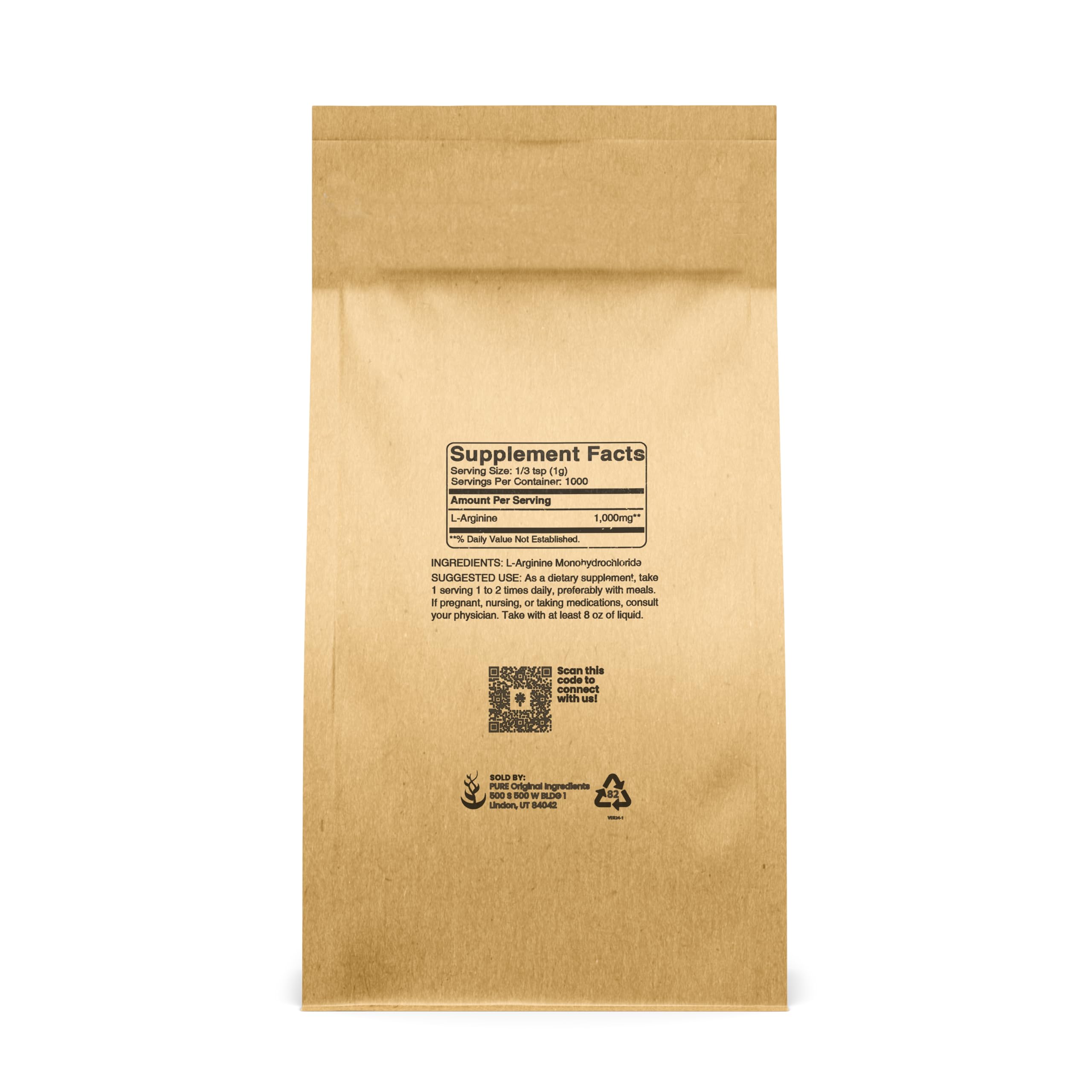 Pure Original Ingredients L-Arginine label closeup confirms ingredient purity