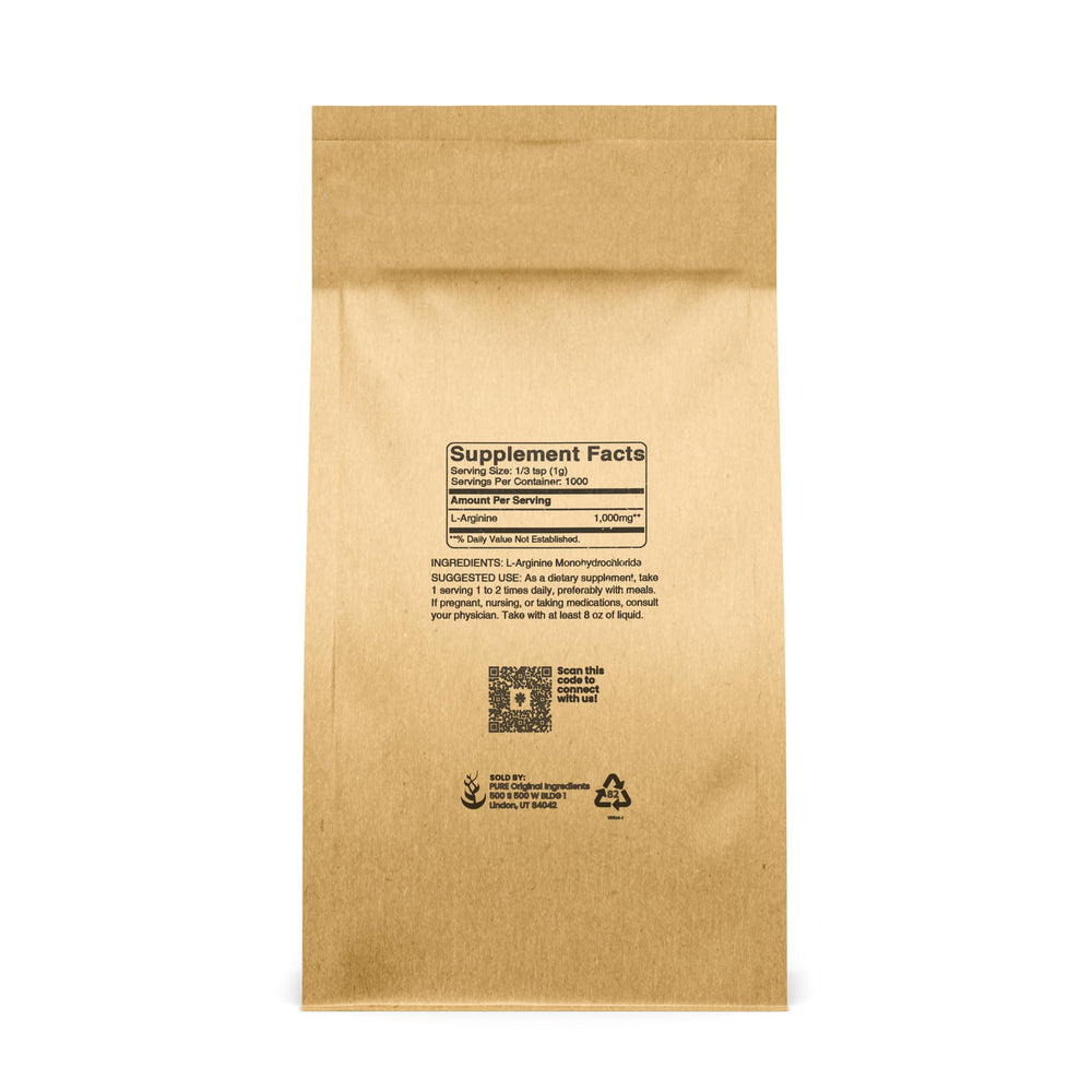 Pure Original Ingredients L-Arginine label closeup confirms ingredient purity