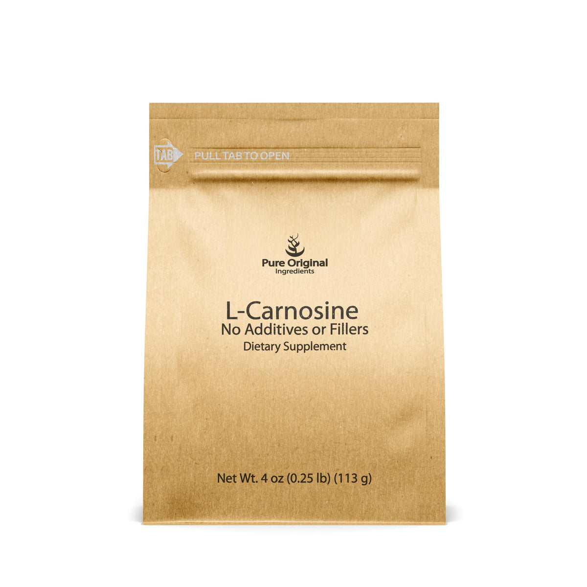 Pure Original Ingredients L-Carnosine powder bottle pour shows pure, undiluted supplement for daily use