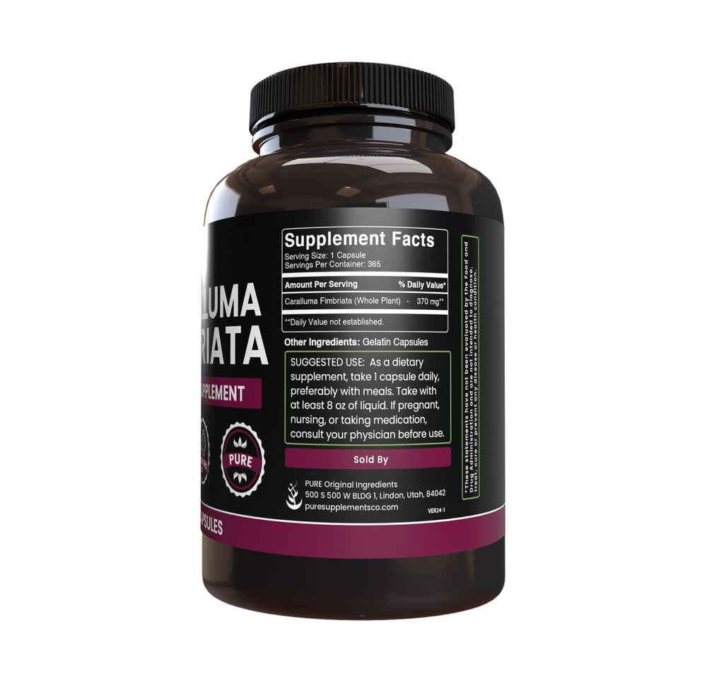 Pure Original Ingredients Caralluma Fimbriata lab verification seal on packaging.