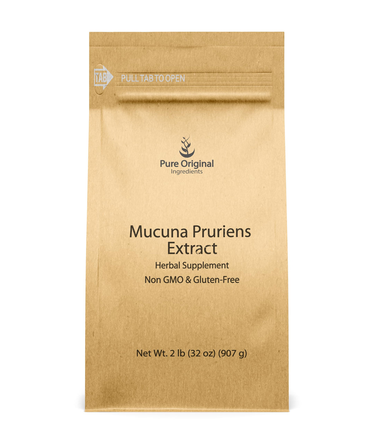 Pure Original Ingredients Mucuna Pruriens powder bag shows a pure, undiluted supplement for daily use.