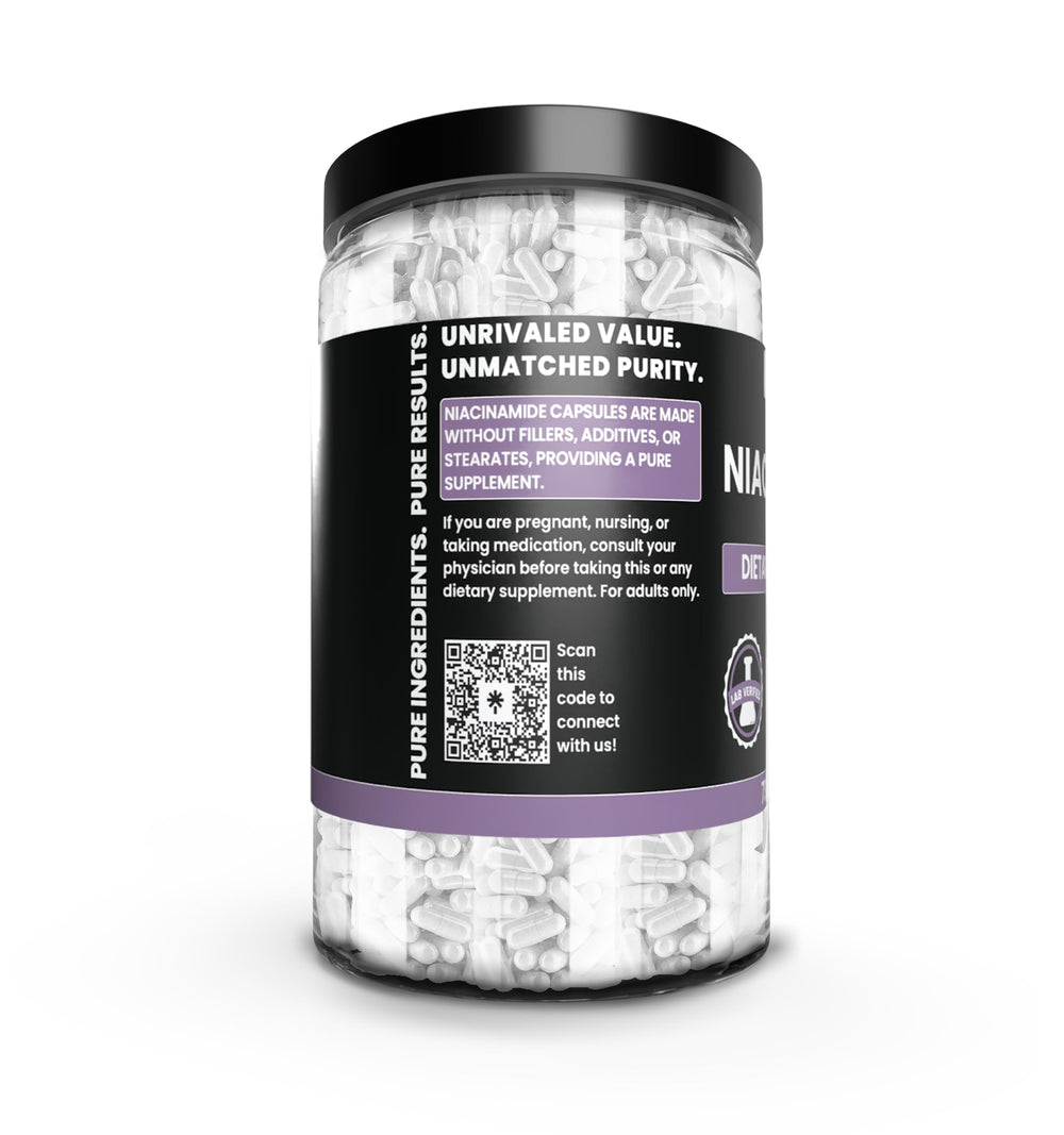 Pure Original Ingredients Niacinamide capsules close up showing a single ingredient formula