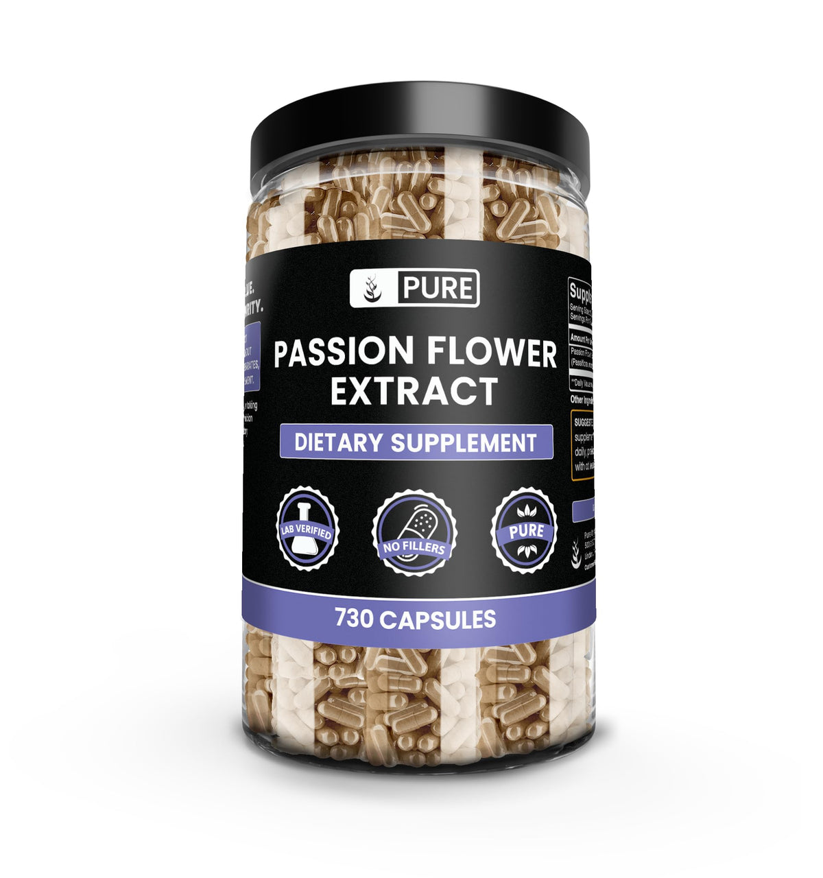 Pure Original Ingredients Passion Flower Extract capsules in bottle for daily use