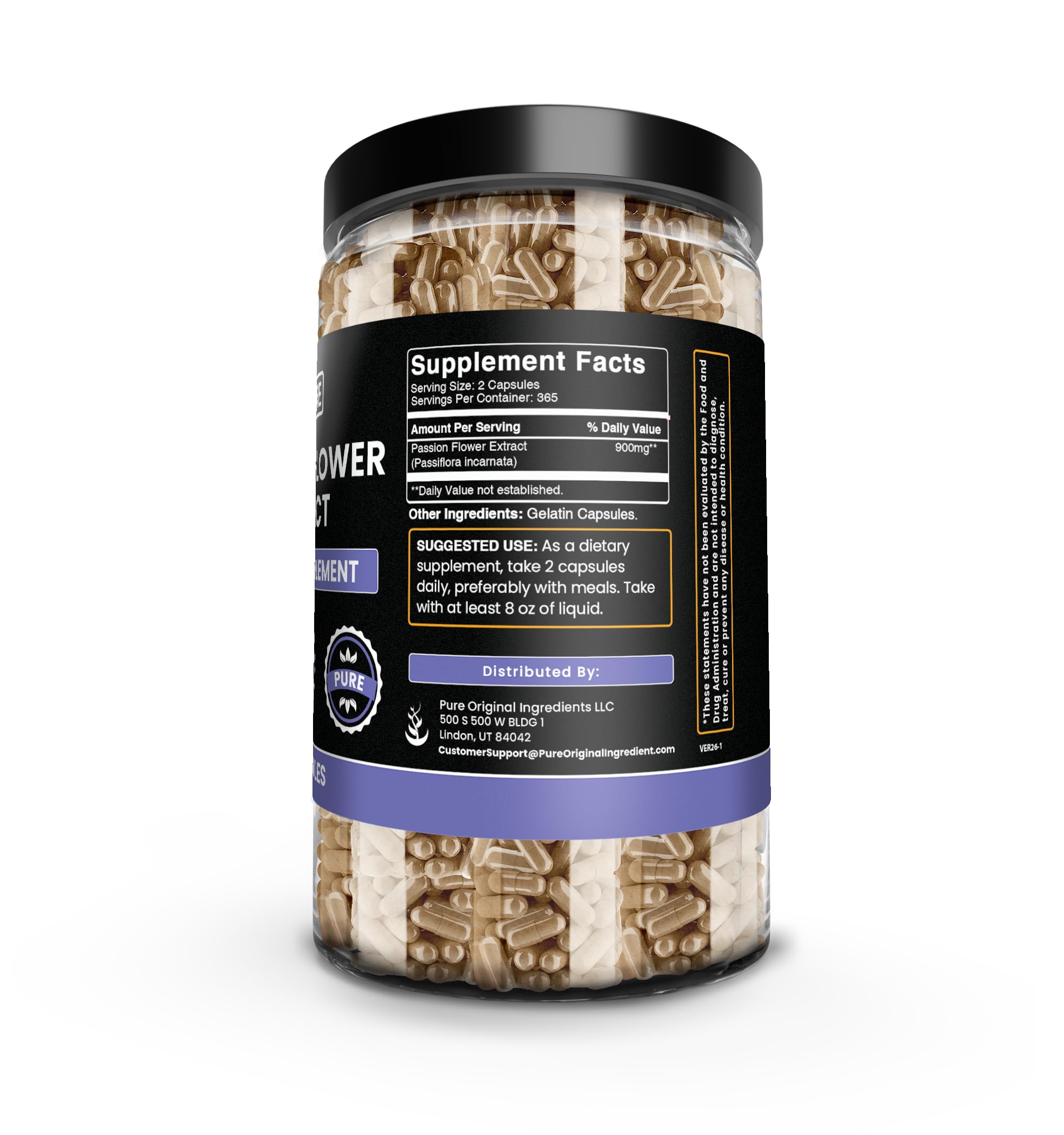 Pure Original Ingredients label on passion flower extract bottle for clarity