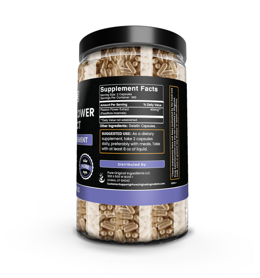 Pure Original Ingredients label on passion flower extract bottle for clarity