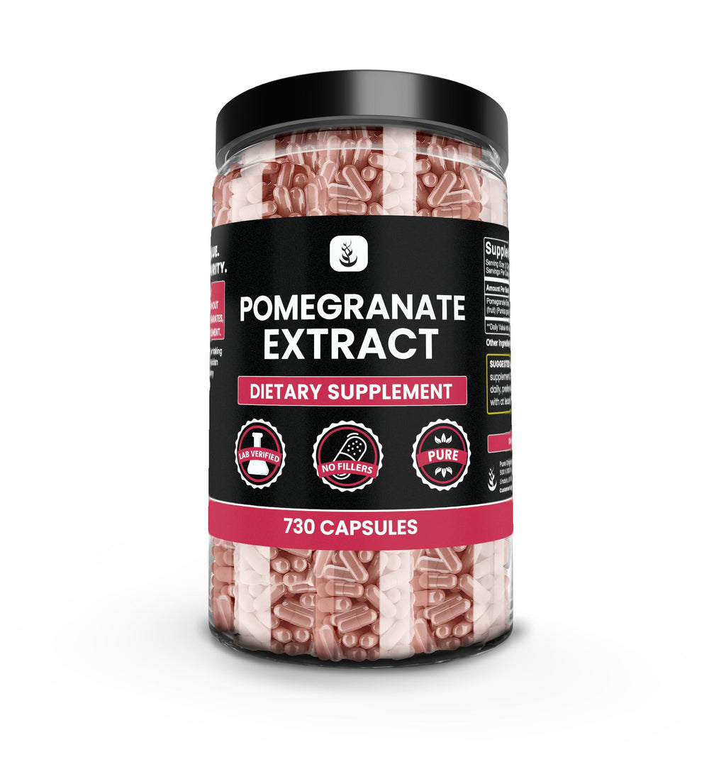 Pure Original Ingredients Pomegranate Extract bottle-front with clear capsules for daily wellness