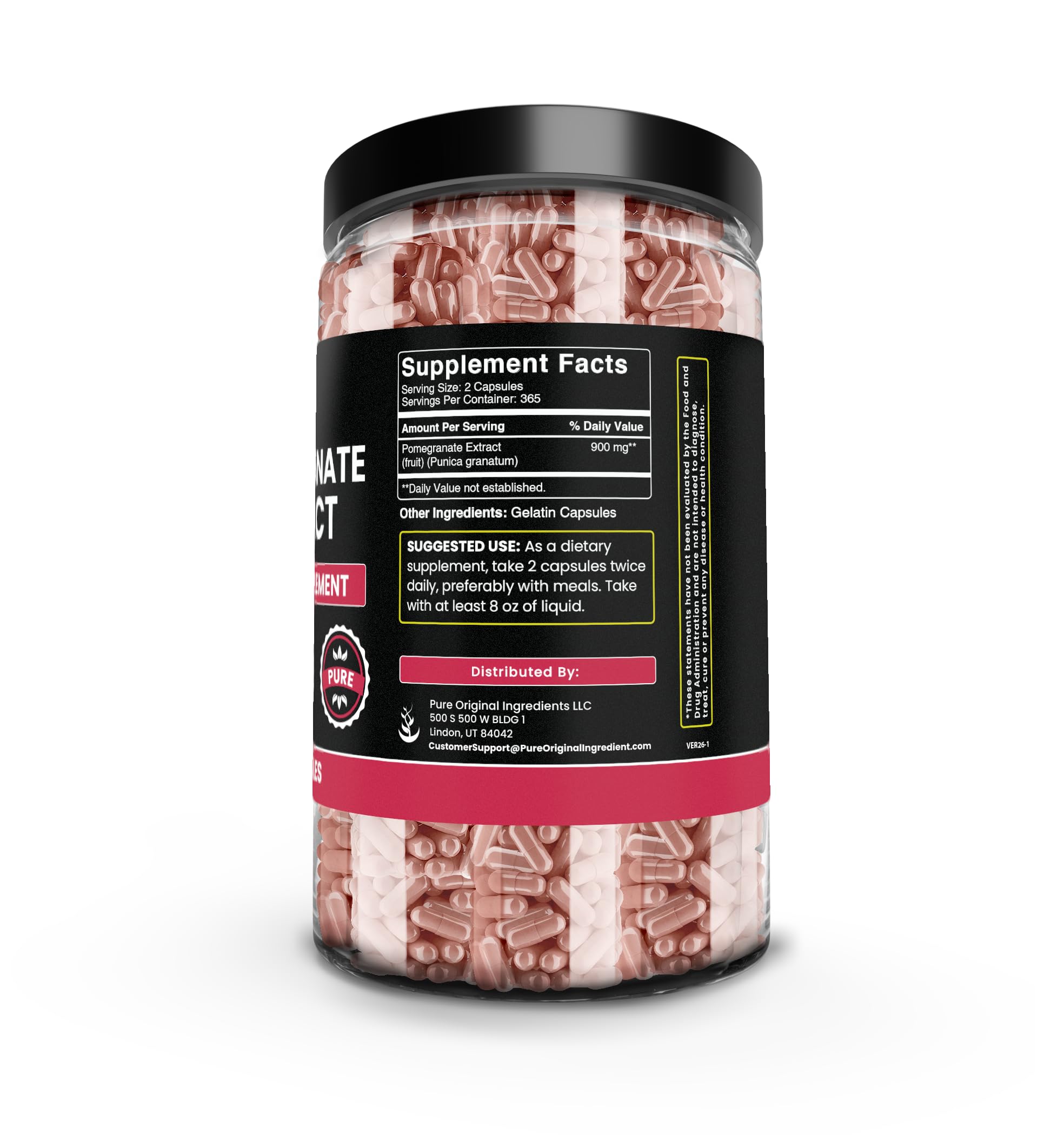 Pure Original Ingredients Pomegranate Extract capsules-closeup showing single-ingredient purity for a clean routine