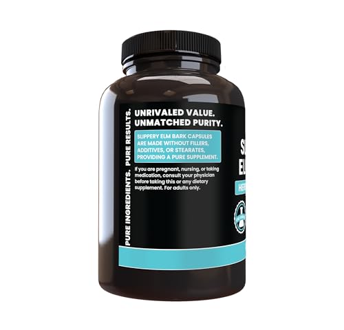 Close-up of Pure Original Ingredients slippery elm bottle emphasizing purity and single-ingredient formula