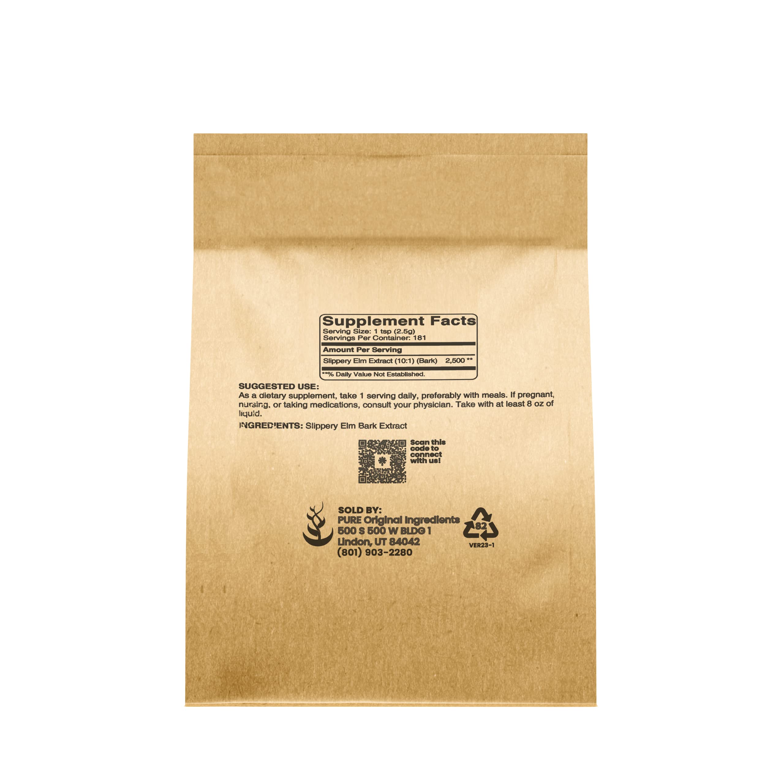 PURE ORIGINAL INGREDIENTS Slippery Elm Bark Powder mixed with hot water creates a soothing poultice.
