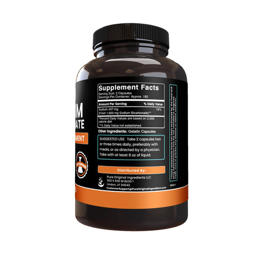 Pure Original Ingredients sodium bicarbonate bottle for easy daily supplementation.