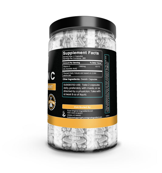730-count jar of Pure Original Ingredients Vitamin C capsules for a year-long supply.