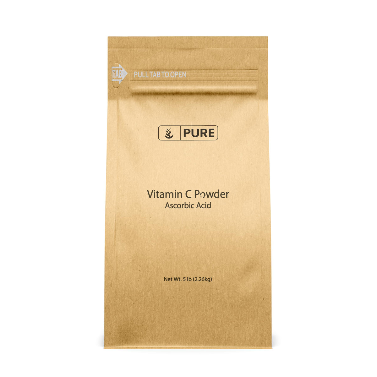 PURE ORIGINAL INGREDIENTS Vitamin C Powder jar, pure single-ingredient ascorbic acid for daily supplementation.
