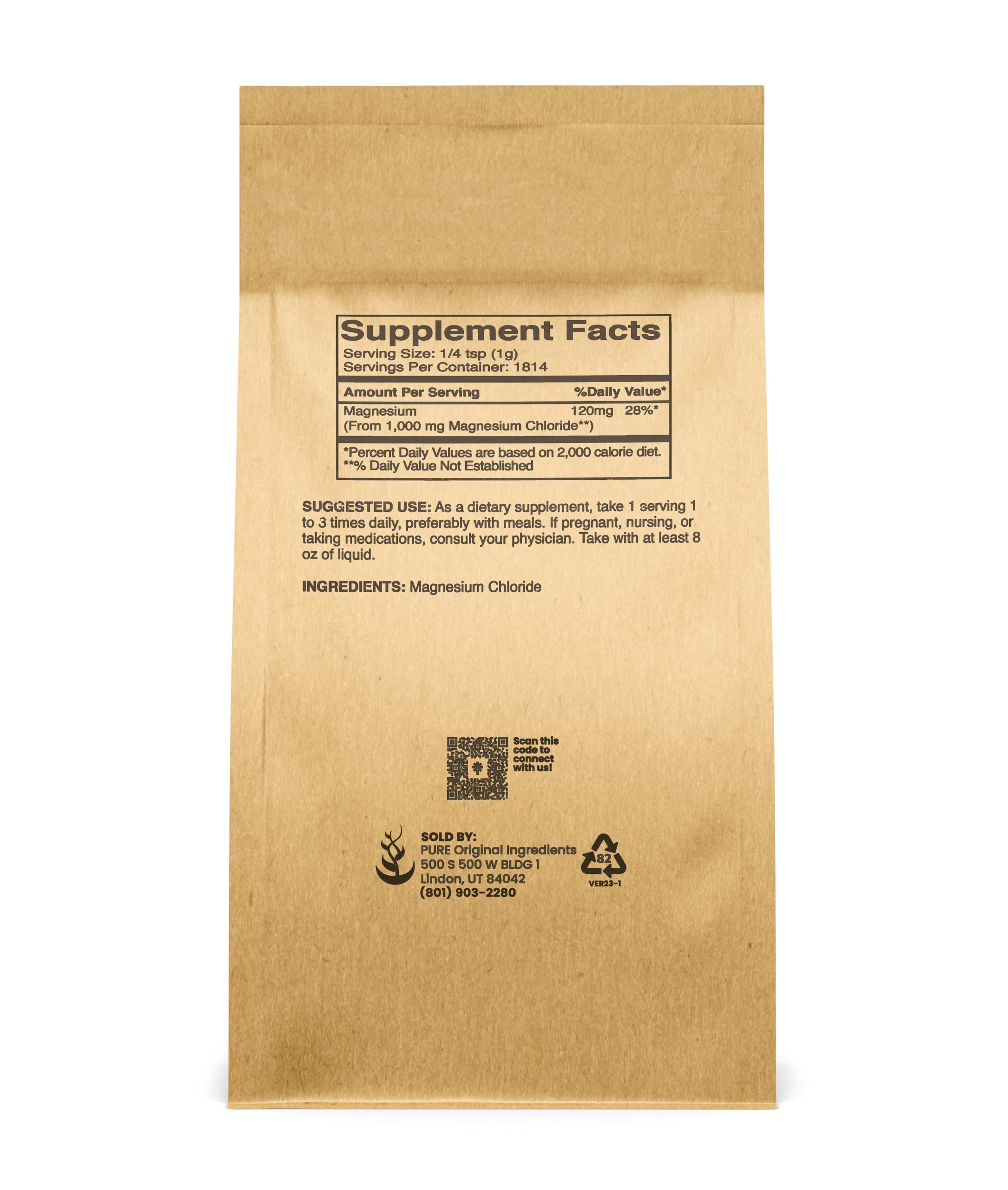 Pure Original Magnesium Chloride packaging highlights purity and no additives