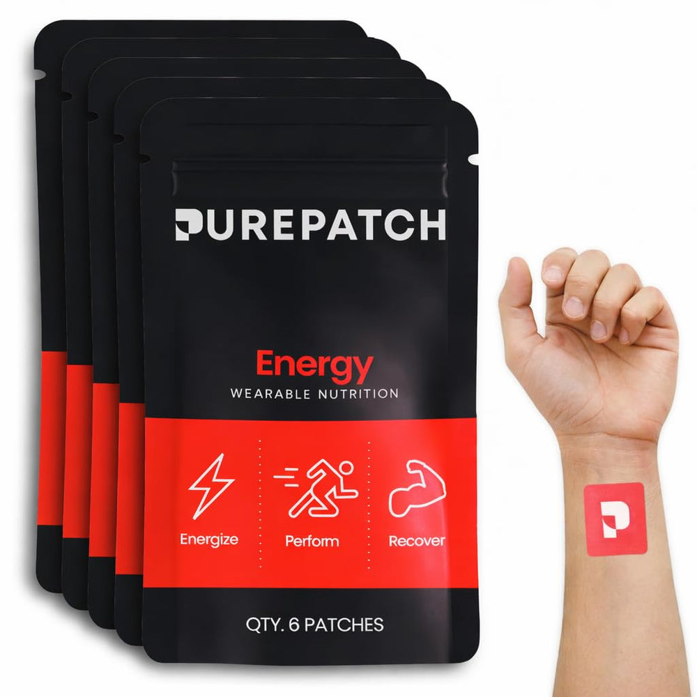 Pure Patch Energy Patch package on display, a discreet energy support option.