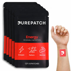 Pure Patch Energy Patch package on display, a discreet energy support option.