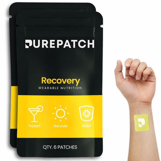 Pure Patch Recovery Patch on box front, highlighting plant-based ingredients for daily wellness.