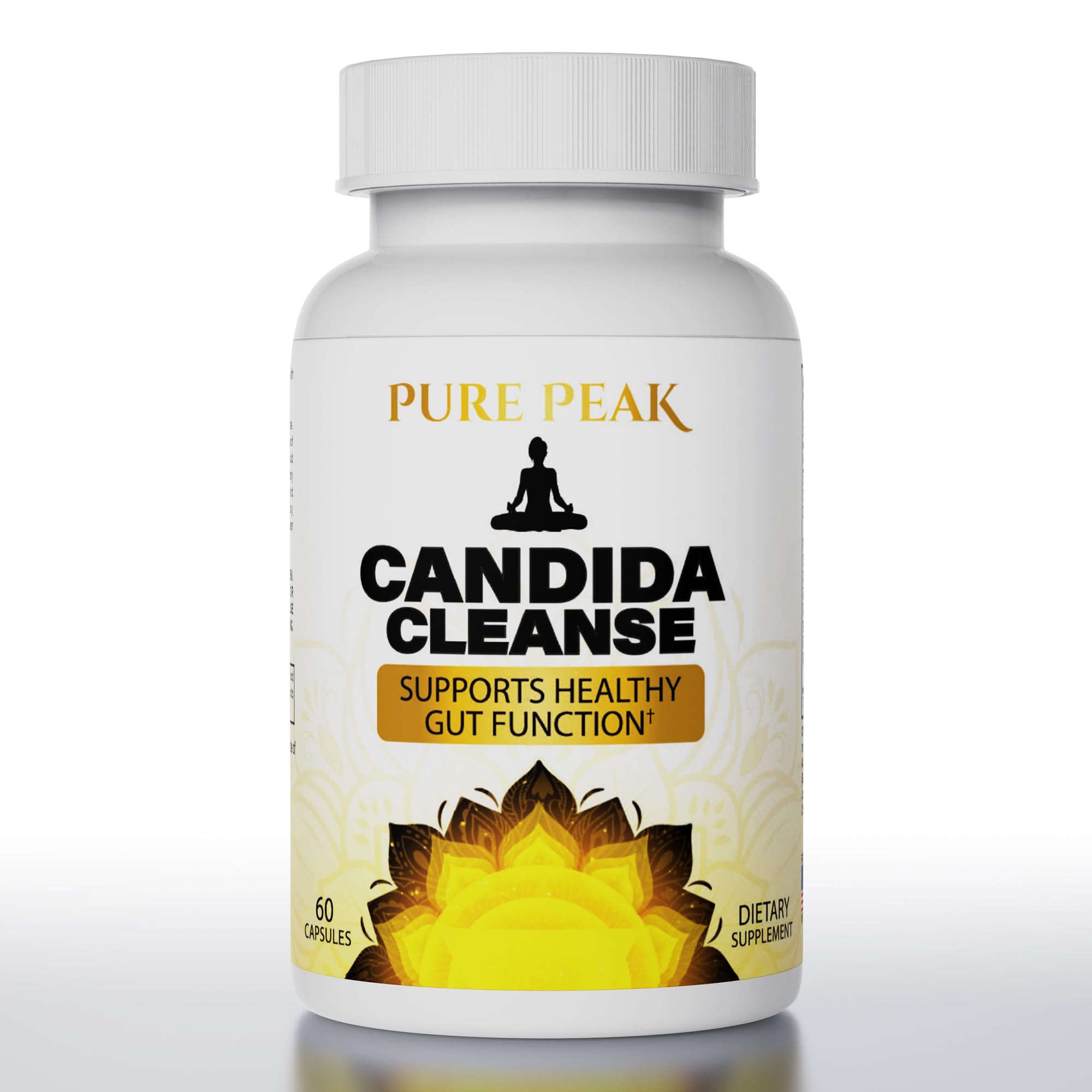 Pure Peak Candida Cleanse bottle front showing brand and capsule design for gut balance