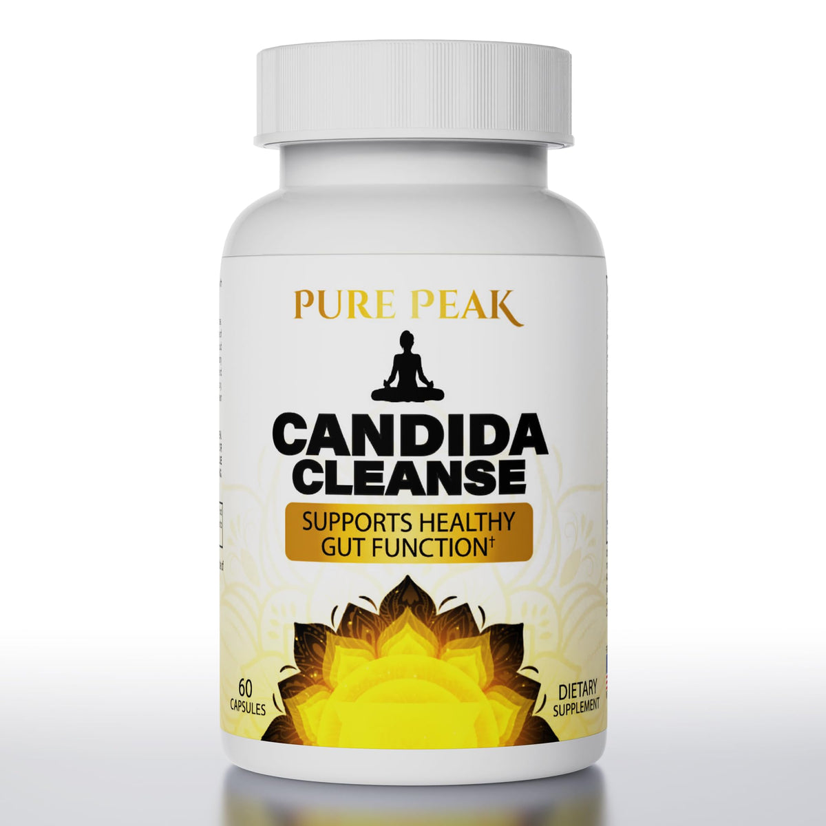 Pure Peak Candida Cleanse bottle front showing brand and capsule design for gut balance