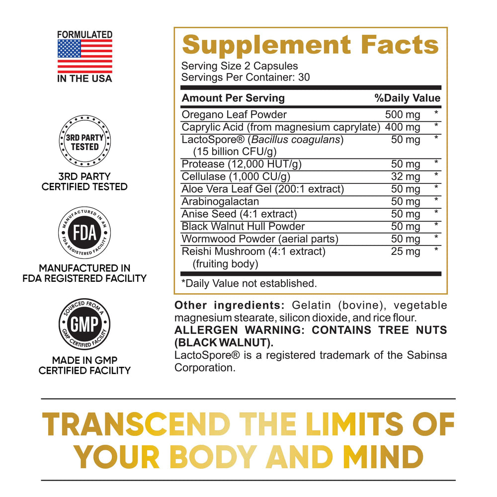 Product label highlighting USA manufacturing and third-party testing