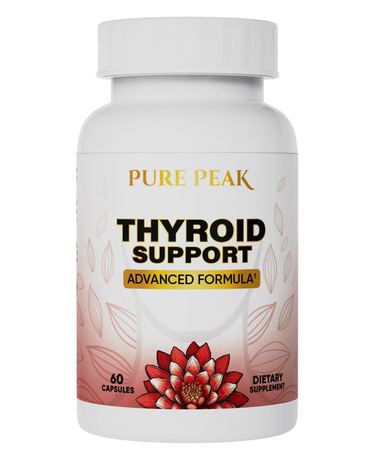 Pure Peak thyroid bottle with capsules for energy support and mental clarity