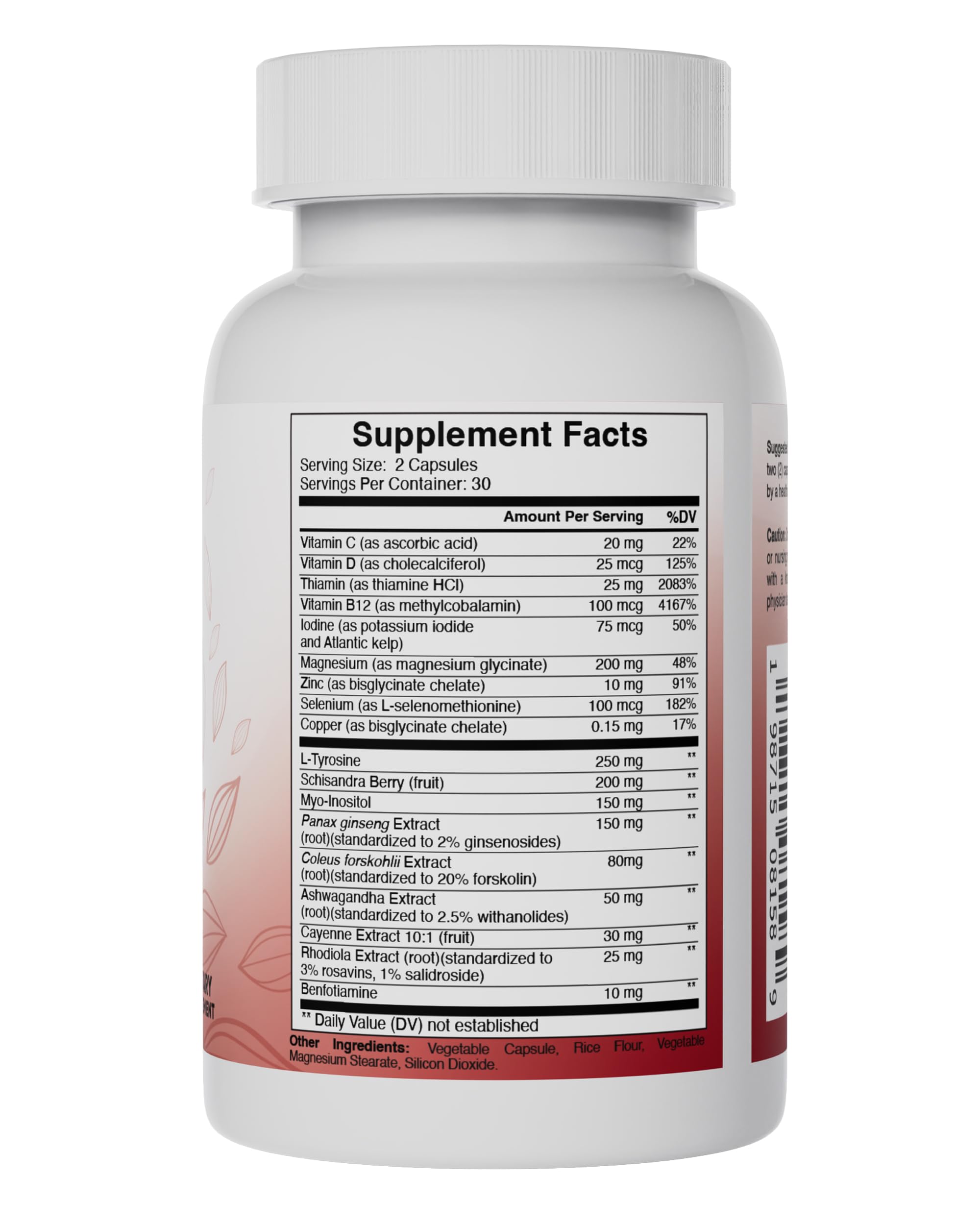 Pure Peak thyroid capsules close-up highlighting natural ingredients for metabolism and focus