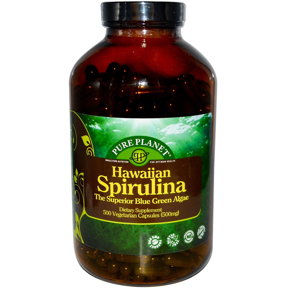 Pure Planet Spirulina 500mg bottle front view for daily plant-based nutrition
