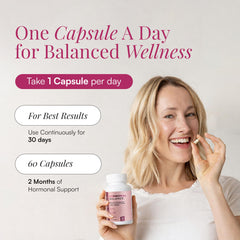 Pure Prana Hormone Balance capsules displayed for convenient daily use and menstrual support.