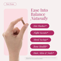 Close-up of the Pure Prana label highlighting Ayurvedic ingredients for balance.