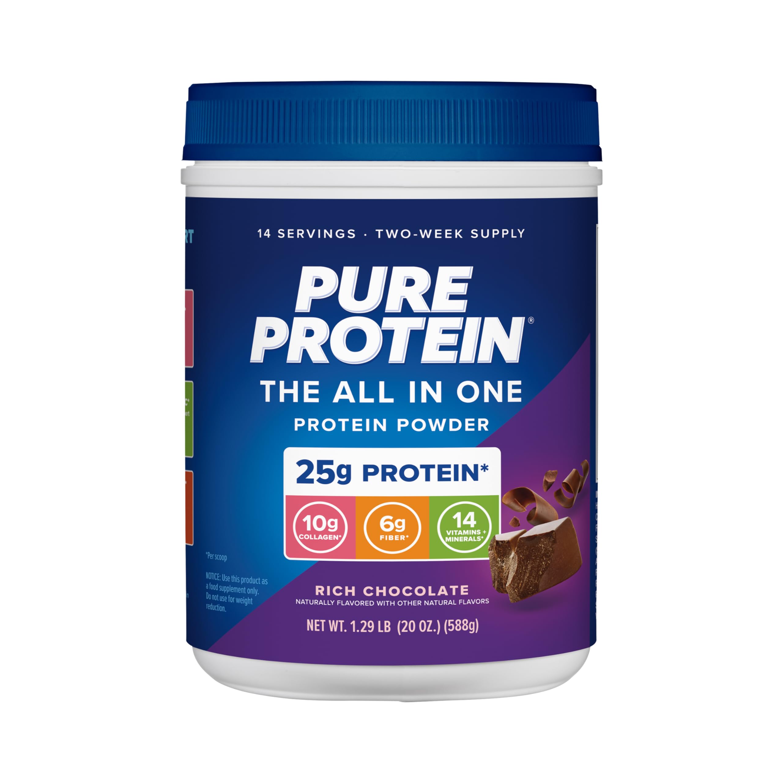 Pure Protein All-In-One bottle with rich chocolate flavor for post-workout use