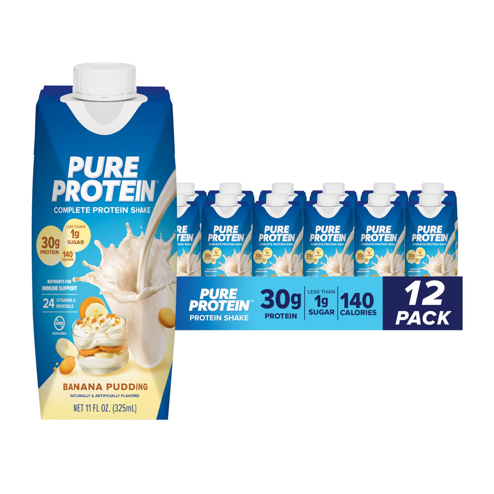 Pure Protein Banana Pudding Shake bottle for on-the-go protein fueling