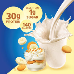 Nutrition panel shows 30g protein and low sugar in Pure Protein Shake