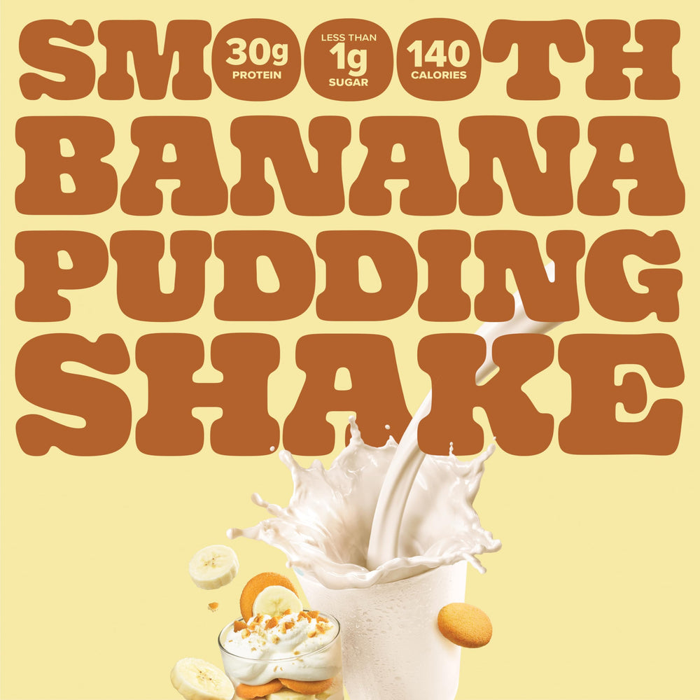 Store-ready Pure Protein Banana Pudding Shake packaging on shelf convenience