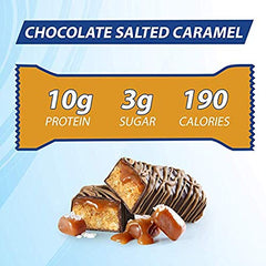 Pure Protein Bars bar unwrap close-up highlighting chocolate salted caramel flavor.
