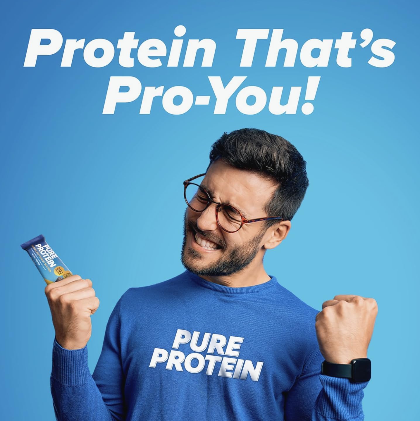 Pure Protein Galactic Brownie Bar energy-claim suggests tasty post-workout recovery option.