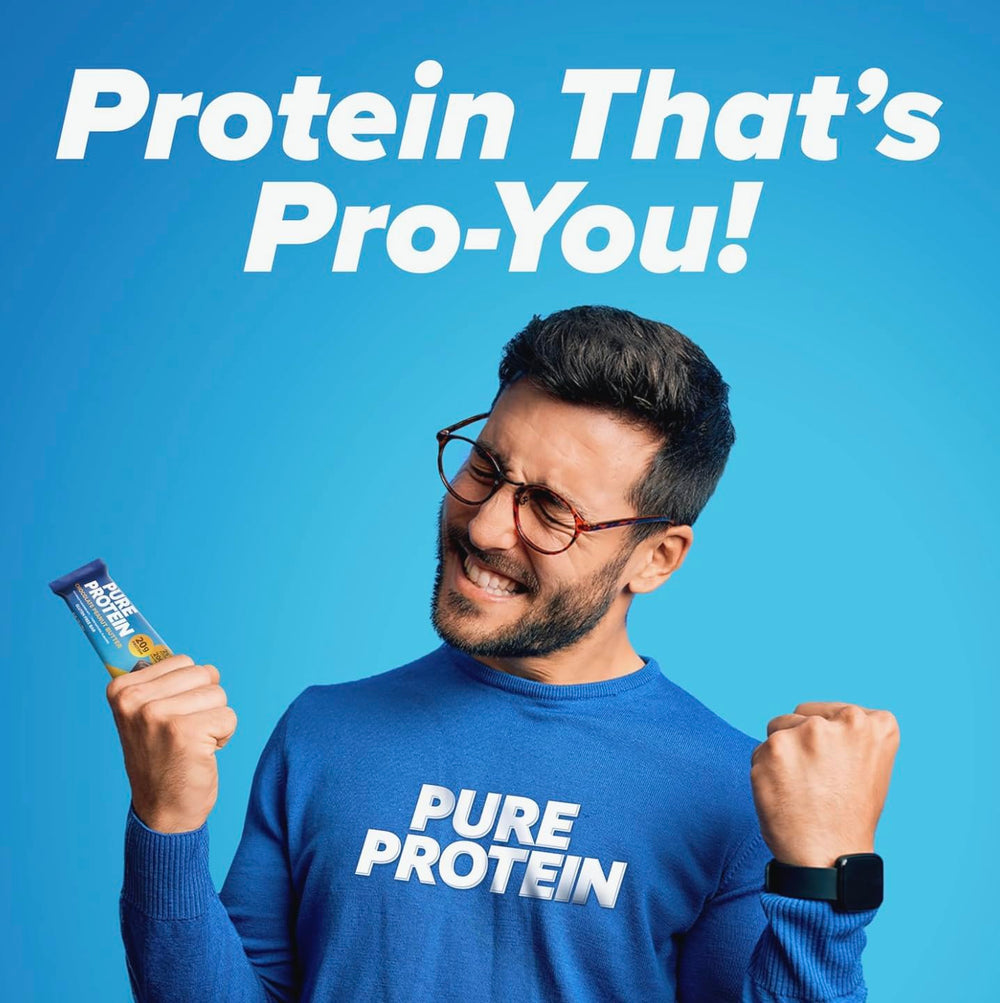 Pure Protein Galactic Brownie Bar energy-claim suggests tasty post-workout recovery option.