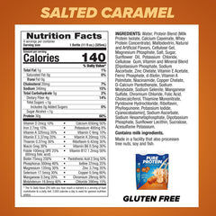 Pouring Pure Protein Salted Caramel Shake into a glass for quick fuel.
