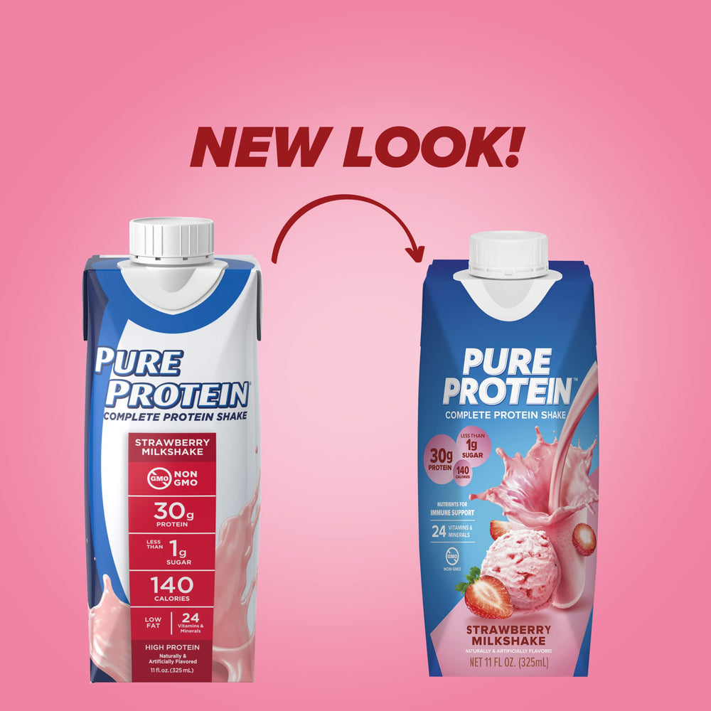Pure Protein Strawberry Shake label detail with vitamin and mineral info