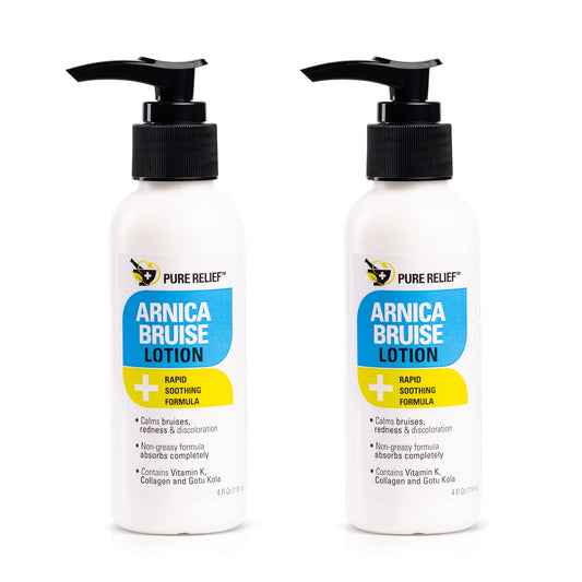 Pure Relief Arnica bruise-relief-lotion bottle shown for bruising support and hydration