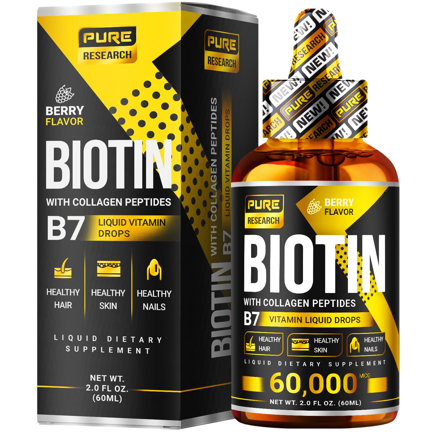 Pure Research Biotin & Collagen on vanity for healthy hair skin nails