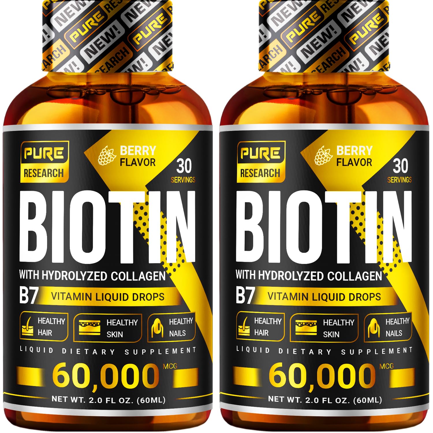 Pure Research Biotin & Collagen bottle with pour spout for easy daily drops