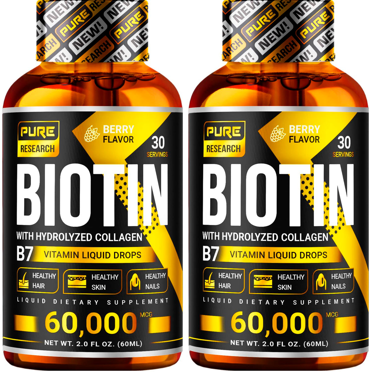 Pure Research Biotin & Collagen bottle with pour spout for easy daily drops