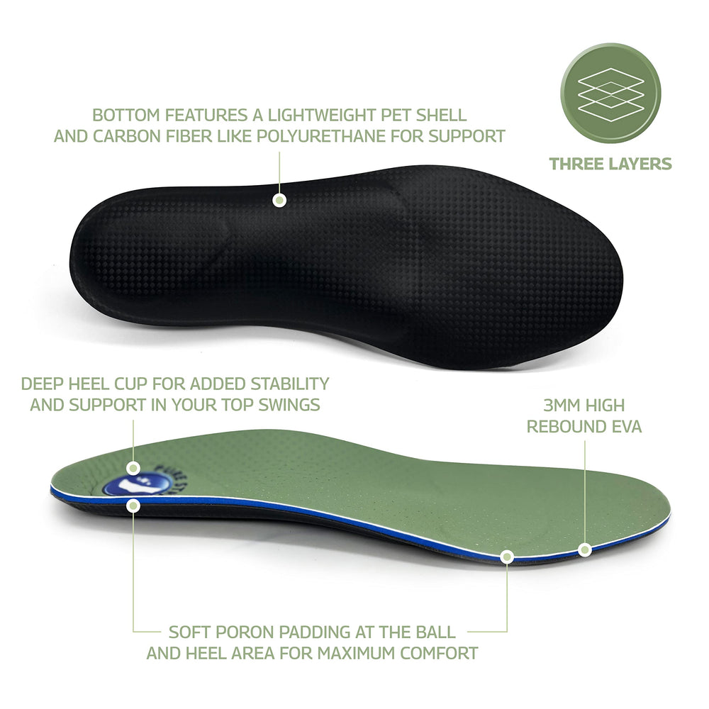 Pure Stride Golf Orthotics heel pad supports comfortable heel strike